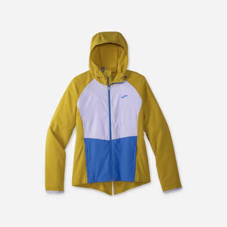 Brooks Canopy Women's Running Jackets UK Online - Golden Hour/Violet Dash/White/Blue (VKNBX4251)